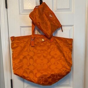 Coach Orange Tote Bag with Signature Monogram